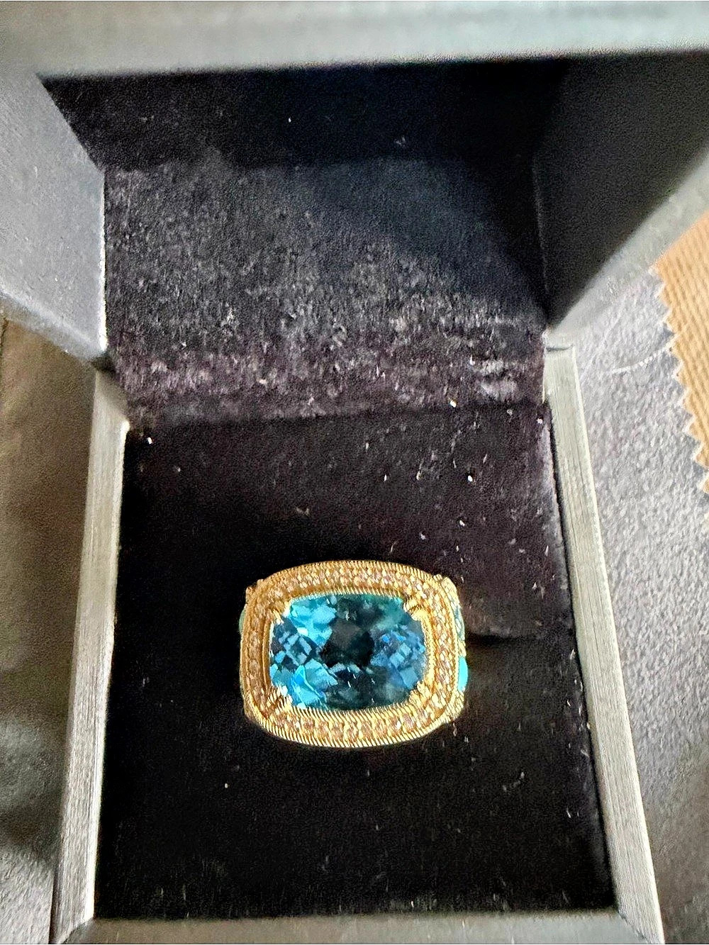 Judith Ripka  Turquoise and Blue Topaz Statement Ring in Gold